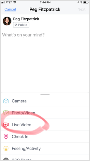 Facebook Creator-appen starter live video