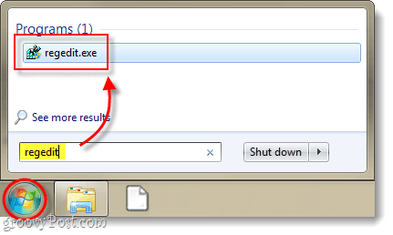 starte registerredigerer i Windows 7 eller Vista
