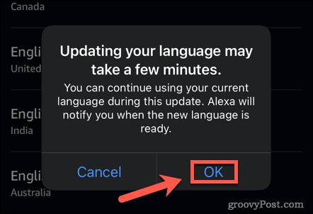 Alexa bekrefter språkoppdatering