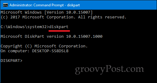 DiskPart Windows 10-kommandolinjen