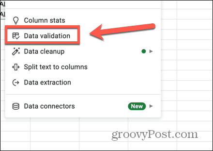 google sheets datavalidering