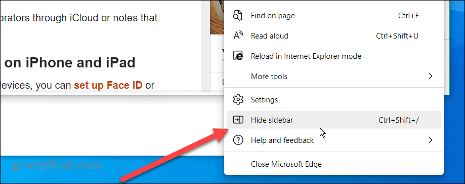 Deaktiver Microsoft Edge Sidebar