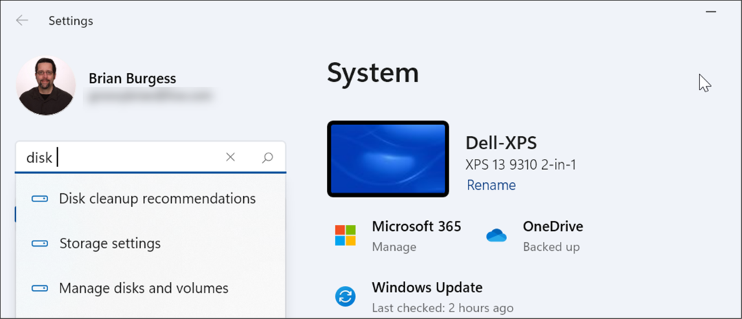 søkeinnstillinger diskadministrasjon på Windows 11