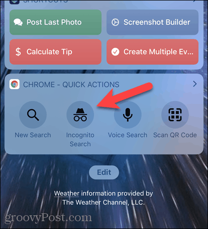 Trykk på Incognito Search på Chrome-widgeten på iOS