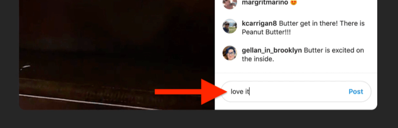 xscreenshot eksempel på et instagram live med kommentarfeltet uthevet og befolket av en seer som sier 'love it'