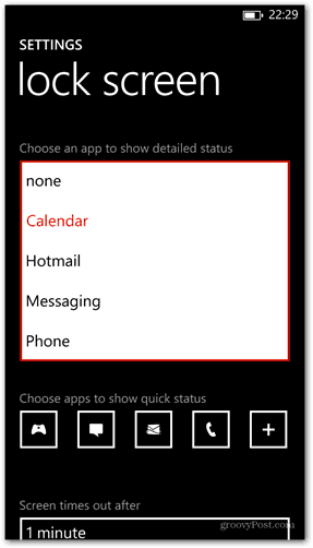 Windows Phone 8 tilpasser detaljert status for låseskjermappen