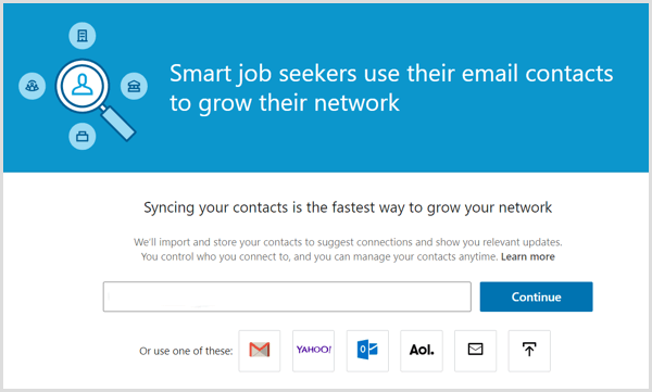 LinkedIn-verktøyet for å synkronisere e-postkontakter med LinkedIn-kontoen din