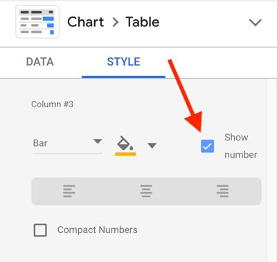Bruk Google Data Studio til å analysere Facebook-annonsene dine, trinn 23, alternativ for å vise nummer for hver beregning