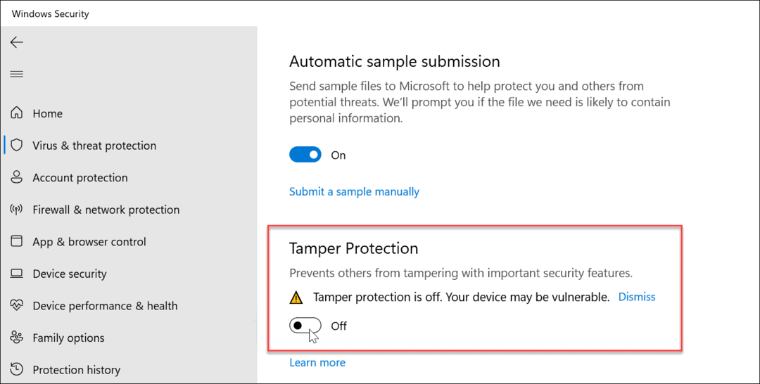 Sabotasjebeskyttelse på eller av på Windows 11