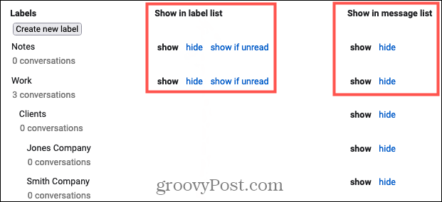 Vis eller skjul etiketter i Gmail