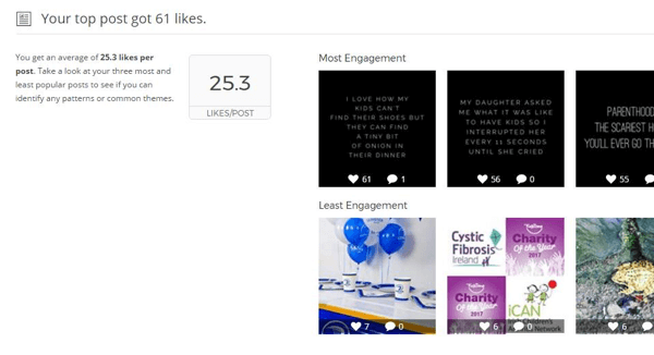 Union Metrics Instagram-rapporten viser statistikk og grafikk for toppinnleggene dine.