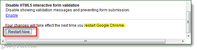 start chrome på nytt for å lagre endringer