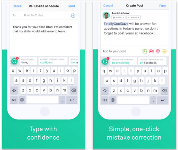 Installer Grammarly Keyboard-appen for å stave og grammatikk sjekke innleggene dine på mobil.