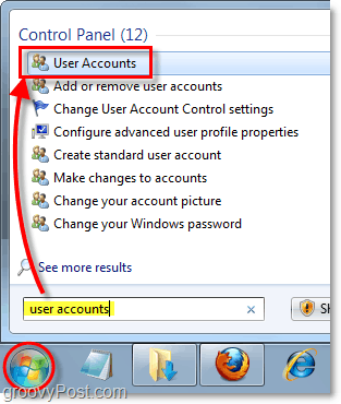 åpne kontrollpanel for brukerkontoer i Windows 7
