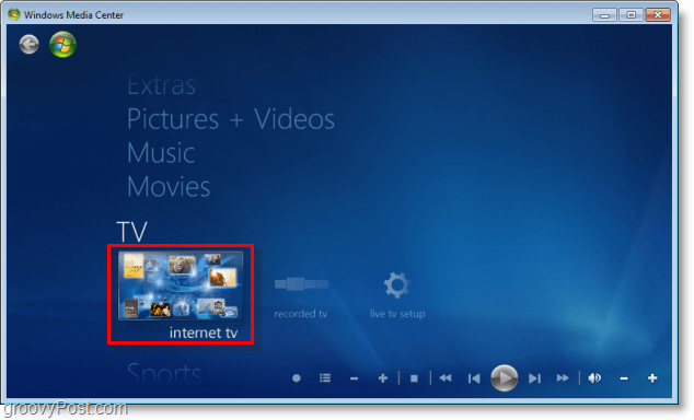 Windows 7 Media Center - klikk på internett-tv