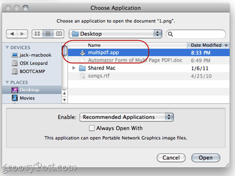 Kombiner PDF-filer ved å bruke Automator i Mac OS X