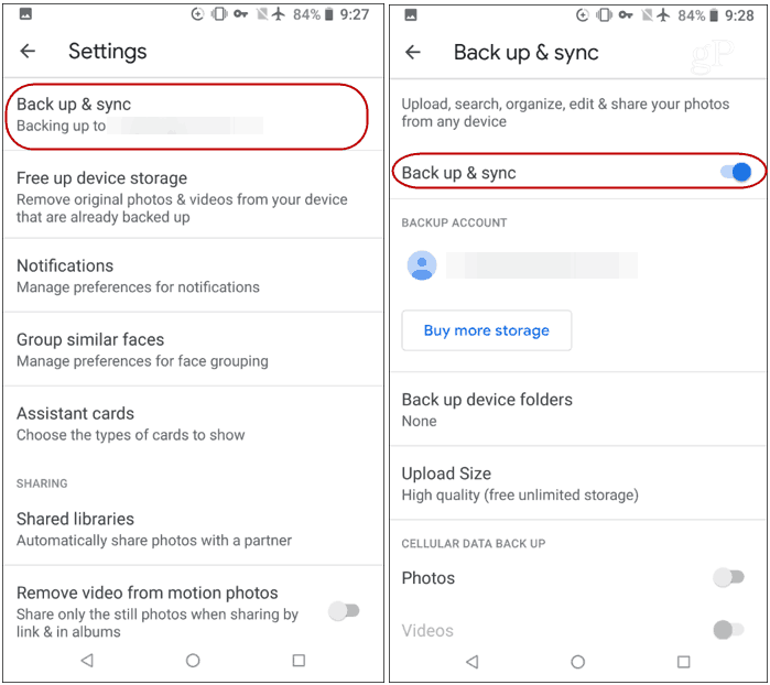 Android Backup and Sync-innstillinger