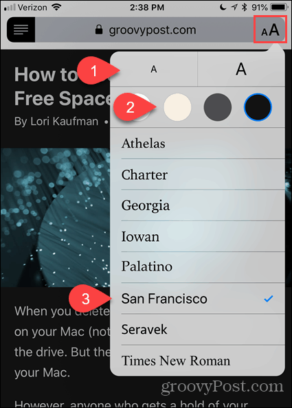 Endre font og farge i Leservisning i Safari for iOS