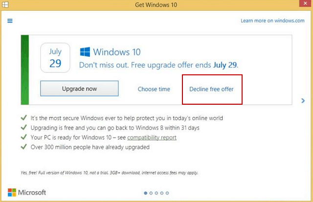 Microsoft gjør det enkelt å avvise gratis oppgradering av Windows 10