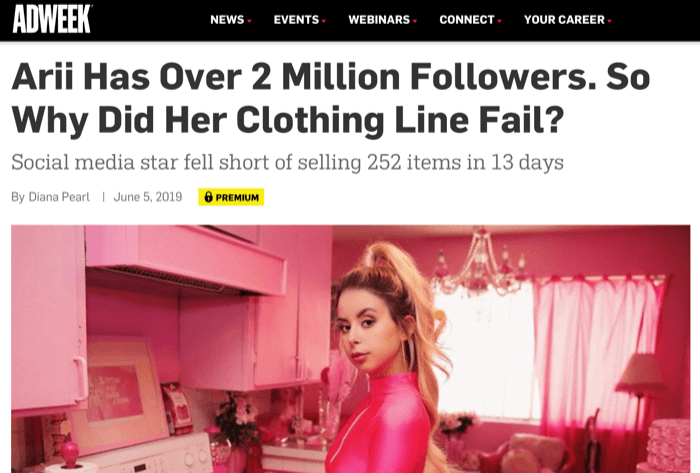 Instagram-influencer Arri med 2 millioner følgere klarte ikke å selge kleslinje