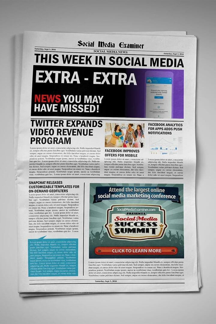 Twitter åpner forhåndsrullede videoannonser og deling av videoinntekter og andre nyheter om sosiale medier for 3. september 2016.