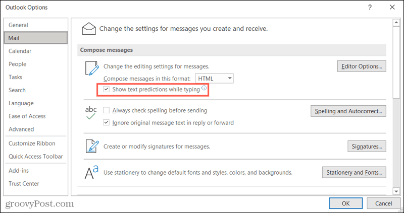 Aktiver tekstforutsigelser i Outlook på Windows