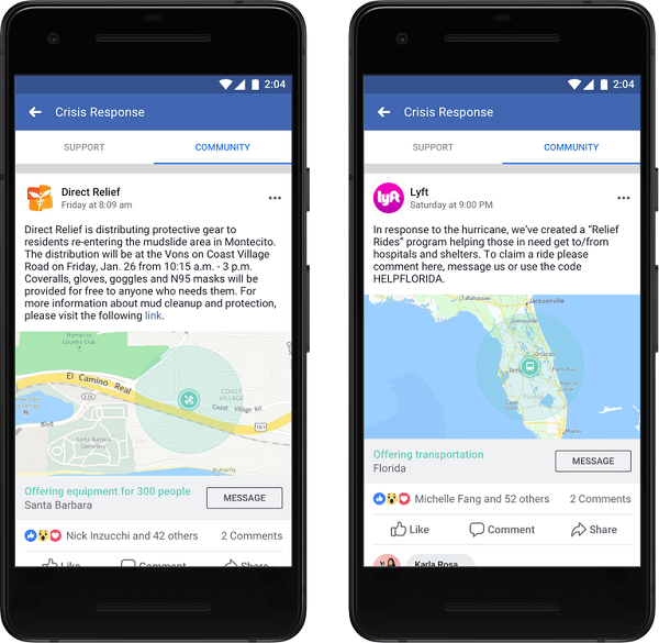 Facebook kunngjorde at organisasjoner og bedrifter nå kan legge ut i Community Help og tilby kritisk informasjon og tjenester for folk å få den hjelpen de trenger i en krise.