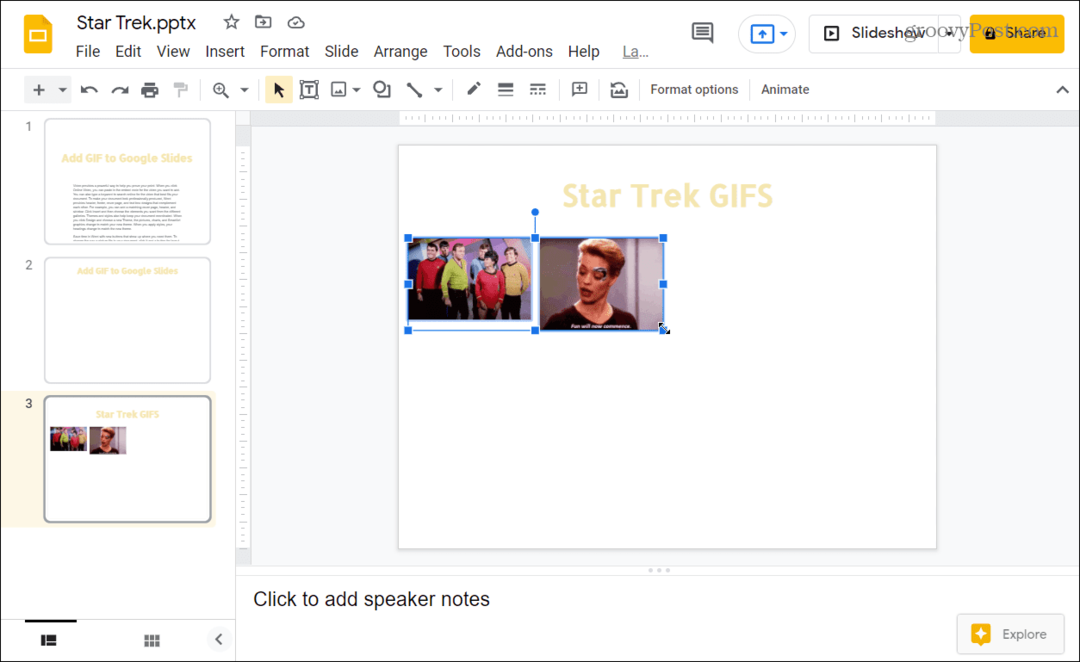 GIFS satt inn i Google Slides-presentasjonen