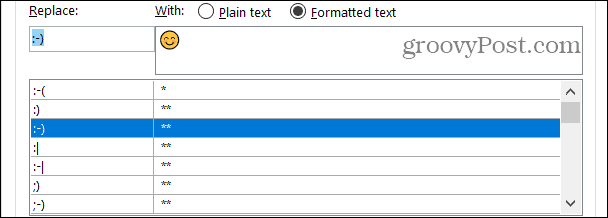 Formaterte tekstutskiftninger i Word på Windows