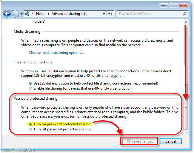 aktiver passordbeskyttelse av lokalt delte filer i Windows 7