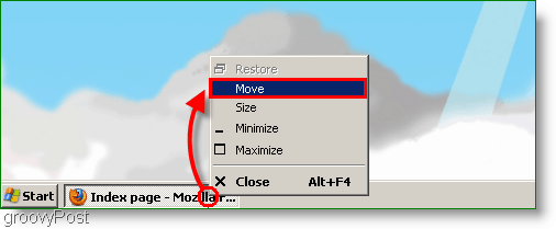 Skjermbilde av Windows XP - Flytt vindu