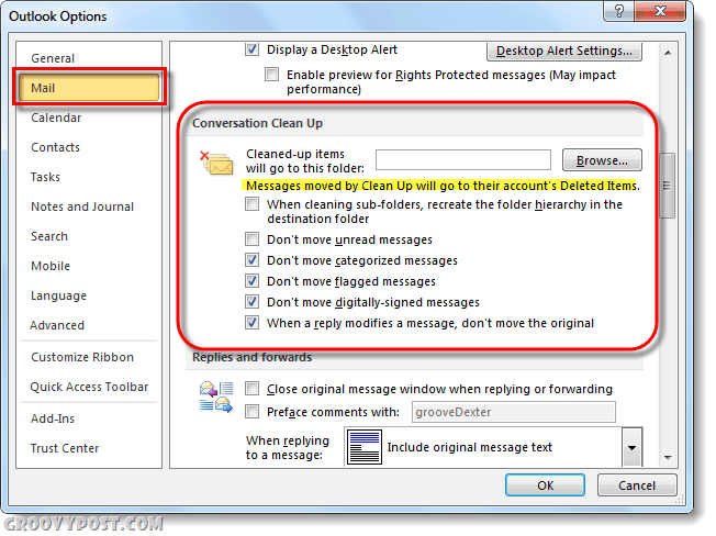 postalternativer Outlook 2010 samtale rydde opp