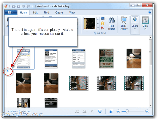 Skjul / vis Windows Live Photo Gallery Navigasjonsrute