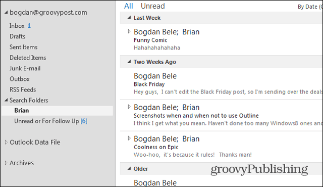Outlook 2013 søkemapper Brian