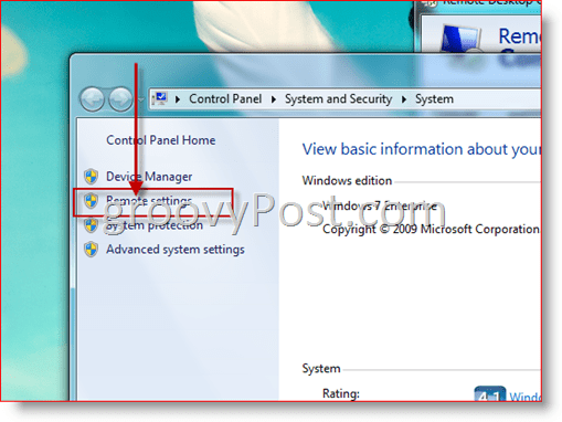 Windows 7 - Åpne konfigurering av eksterne innstillinger for RDP