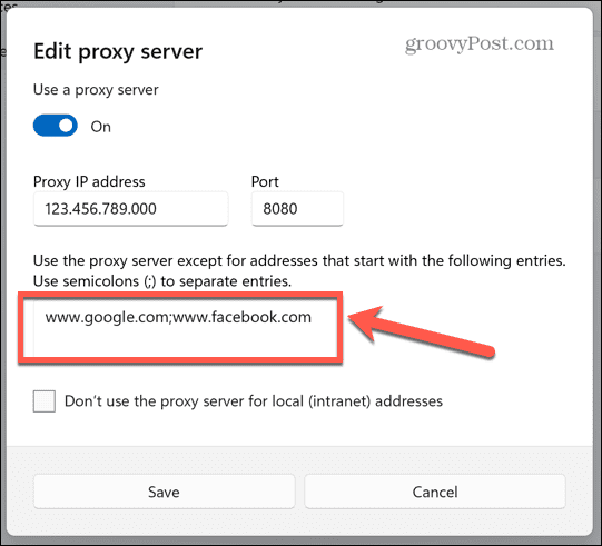 Windows proxy-unntak