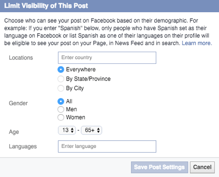 begrense synligheten av aksjer til facebook-siden