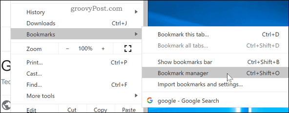 Åpne Bookmarks Manager i Chrome