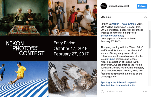 Instagram-brukere merker bildene sine med kampanjehashtaggen for å delta i Nikon Photo Contest.