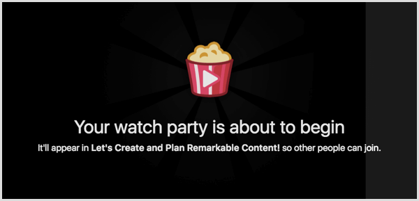 Facebook viser en melding som sier 'Watch party er i ferd med å begynne.'