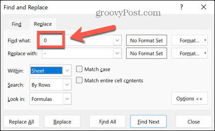 excel finne null