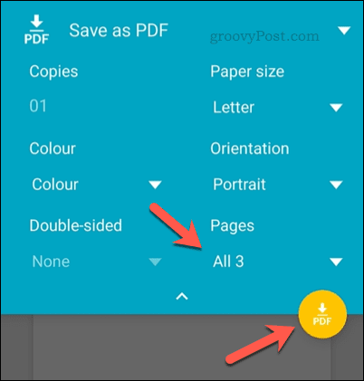 Utskriftsalternativer i Android for Google Sheets