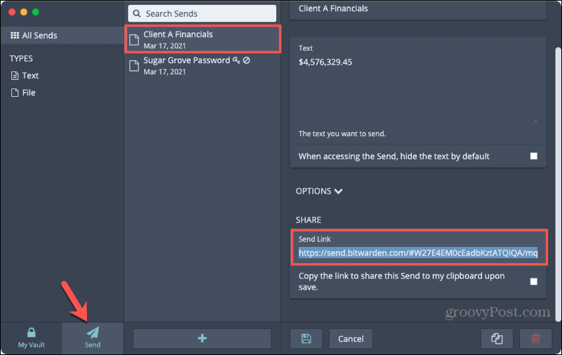 Kopier Send Link i Bitwarden Desktop