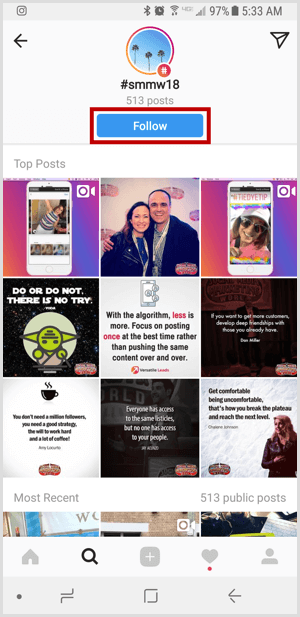 Instagram følg hashtag