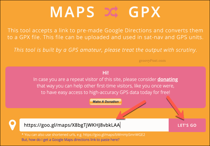 Opprette en GPX-fil ved hjelp av MapstoGPX
