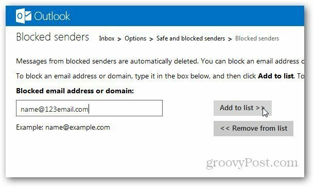 Outlook.com: Legg til e-postadresser i den blokkerte listen