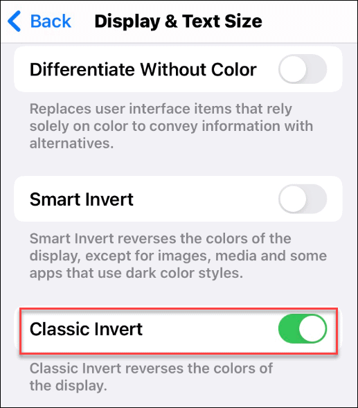 deaktiver smart invert aktivere klassisk invert