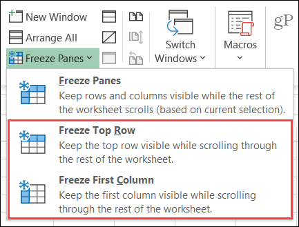 Frys kolonne eller rad i Excel på Windows