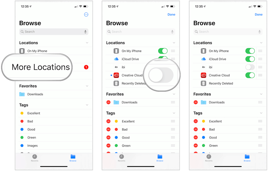 Slå på tredjepartsstasjoner i Files-appen