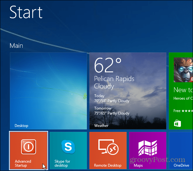 Få tilgang til Windows 8.1 Advanced Startup på den enkle måten